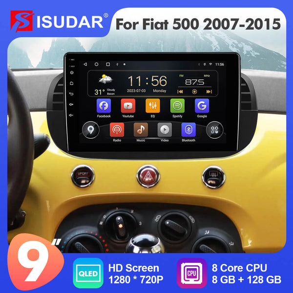 For Fiat 500 2007-2015 Android 10 Car Radio Stereo 2 Din GPS With Backup  Camera