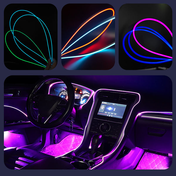 18 in 1 LED Car Ambient Light RGB 64 Color Acrylic Fiber Optic Guide Light  Strip For Car Interior Decoration Atmosphere Lamp APP