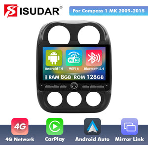 10 inch Android 14 New Design Angle Key 2.0 Touch Screen Car Radio Button Car Stereo For Jeep Compass 1 MK 2009-2015