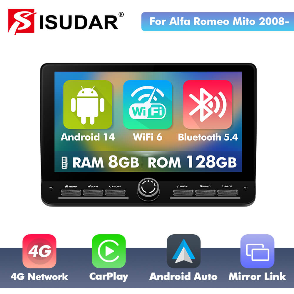 2G & 64G Autoradio per Alfa Romeo Mito 2008-2016 con CarPlay, Android Auto Wireless Android 13.7 Touchscreen Bluetooth Navigazione Wi-Fi, Radio FM/RDS con telecamera posteriore AHD/CANBUS