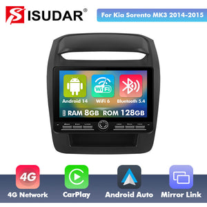 10 inch Android 14 New Design Angle Key 2.0 Touch Screen Car Radio Button Car Stereo For Kia Sorento MK3 2014-2015