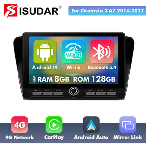 10 inch Android 14 New Design Angle Key 2.0 Touch Screen Car Radio Button Car Stereo For Skoda Octavia 3 A7 2014-