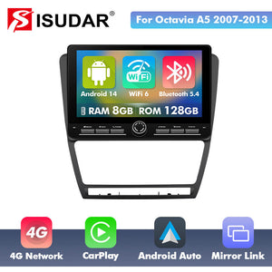 10 inch Android 14 New Design Angle Key 2.0 Touch Screen Car Radio Button Car Stereo For Skoda Octavia A5 2007-2014