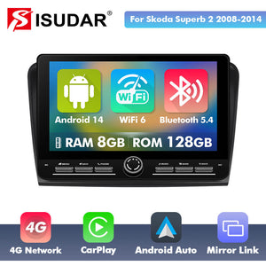 10 inch Android 14 New Design Angle Key 2.0 Touch Screen Car Radio Button Car Stereo For Skoda Superb 2 B6 2008 - 2015
