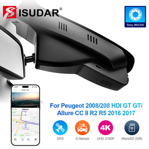 ISUDAR 2026 OEM Dash Cam 4K UHD Sony Sensor WiFi App For Peugeot 2008/208 HDI GT GTi Allure CC II R2 R5 2016-2017