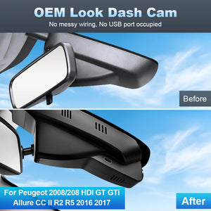 ISUDAR 2026 OEM Dash Cam 4K UHD Sony Sensor WiFi App For Peugeot 2008/208 HDI GT GTi Allure CC II R2 R5 2016-2017