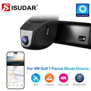 ISUDAR 2026 OEM Dash Cam 4K UHD Sony Sensor WiFi App For Volkswagen Golf Sportsvan 7, Polo, Passat, Eos, Bora, Touran, Tiguan, Magotan B8, Jetta; Skoda Kodiaq, Octavia A7/A5, Rapid, Fabia, Superb, Karoq, Yeti
