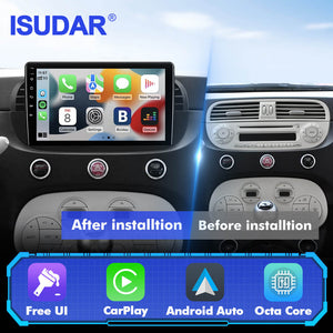 T57 Android 13 2 Din Car Stereo 9" Car Multimedia Player GPS Navigation Wireless CarPlay & Android Auto For Fiat 500 2007-2015