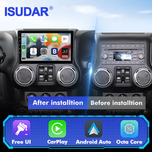 T57 Android 15 2 Din Car Stereo 10" Car Multimedia Player GPS Navigation Wireless CarPlay & Android Auto For Jeep Wrangler 2007-2018