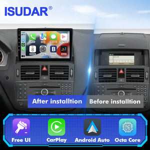 T57 Android 15 2 Din Car Stereo 9" Car Multimedia Player GPS Navigation Wireless CarPlay & Android Auto For Mercedes-Benz W204 2006-2011