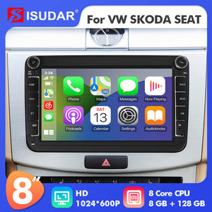 Isudar NEW UPGRADE! 8 Inch 1024*600P Car Radio Multimedia For VW/Volkswagen/POLO/Golf/Skoda/Seat/Leon/PASSAT B6 Auto GPS Carplay RAM 6GB