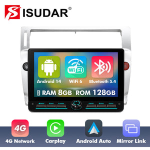 10 inch Android 14 New Design Angle Key 2.0 Touch Screen Car Radio Button Car Stereo For Citroen C4 C-Triomphe C-Quatre 2004-2009