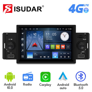1 Din Universal Android 10 4G+64G Retractable Radio Screen Car DVD GPS  Navigation Auto Head Unit 1Din Autoradio CarPlay Stereo
