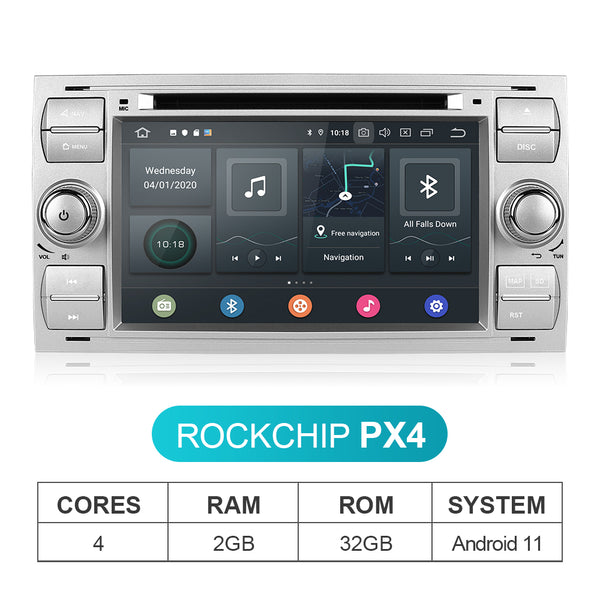Autoradio Android 2+64Go Pour Ford Transit Fiesta Focus - Carplay & Android Auto Sans Fil 7 Pouces